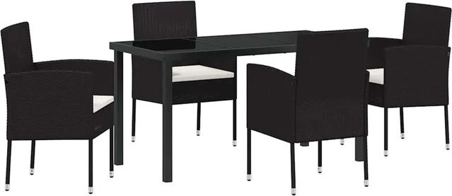 vidaXL Garten Essgruppe aus Polyrattan mit 5-teiligem Set und Kissen in Schwarz - Bild 1