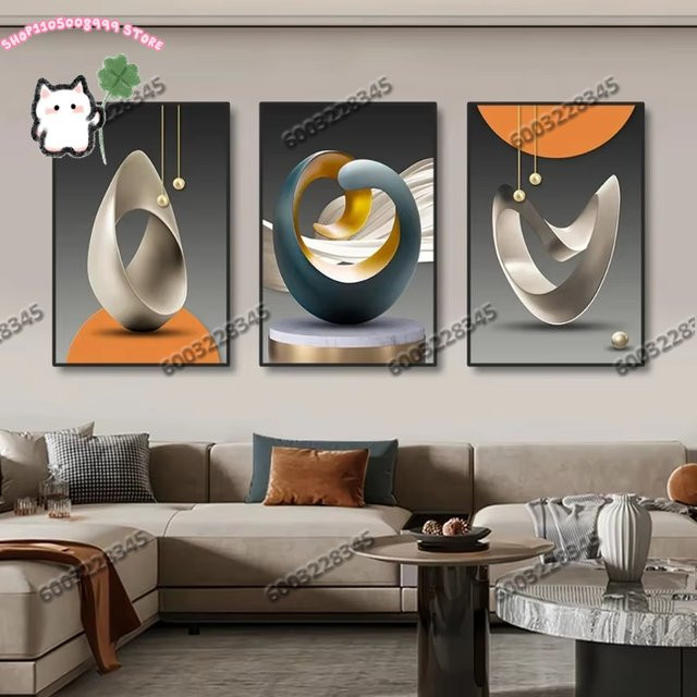Potdemiel 3er-Set abstrakte geometrische Wandkunst auf Leinwand, mehrfarbig, rahmenlos - Bild 1