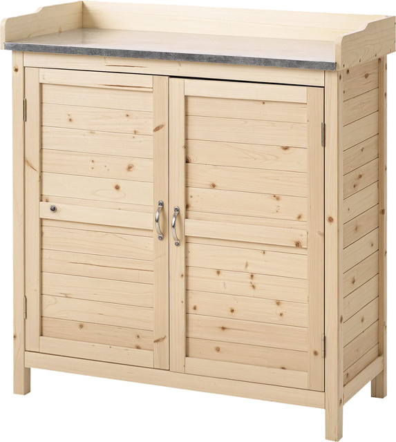 Outsunny Gartenschrank aus Fichtenholz mit Unterschrank und 2 Einlegeböden in Natur Braun und Beige - Bild 1