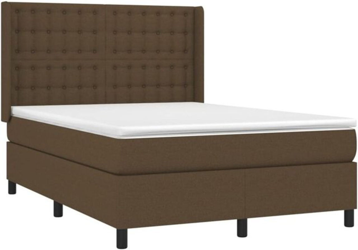 vidaxl Boxspringbett mit Matratze aus Stoff und Massivholz, Braun, B/T/H: 190 x 140 x 128 cm - Bild 1