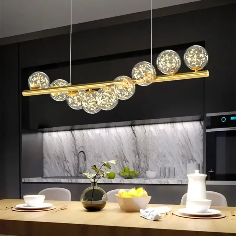 HomeLover Nordic Kronleuchter im Bauhaus-Stil aus Metall und Glas in Gold/Messing mit transparenten Gläsern für Wohnzimmer, Schlafzimmer, Esszimmer und Küche - Bild 3