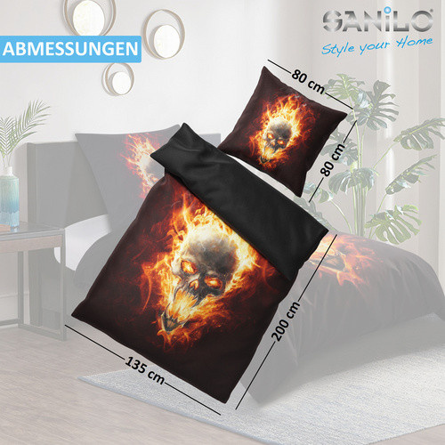 Sanilo Bettwäsche 2-teilig Totenkopf in Flammen aus Baumwolle, Braun/Schwarz, B/H: 135 x 200 cm und 80 x 80 cm - Bild 3