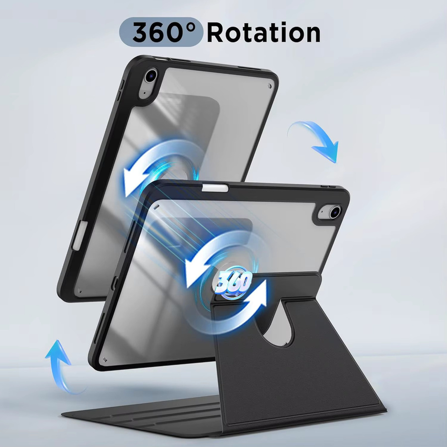 360 Grad drehbare Schutzhülle für Samsung Galaxy Tab S11 5G 2025 11 Zoll SM-X730 SM-X736B mit schwenkbarem Ständer, transparenter Rückseite und Stifthalter in Pink, Schwarz oder Transparent - Bild 5