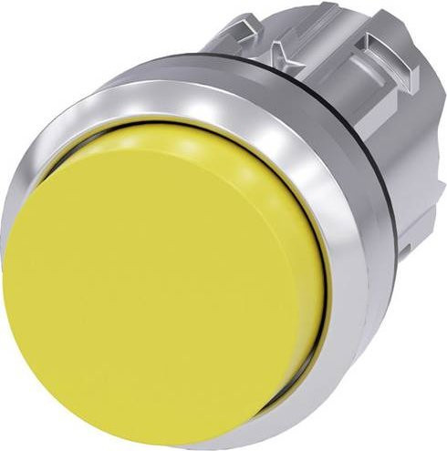 Siemens Drucktaster 3SU1050-0BB30-0AA0 mit rundem Knopf in Silber und Gelb sowie Frontring aus Metall in Hochglanz - Bild 1