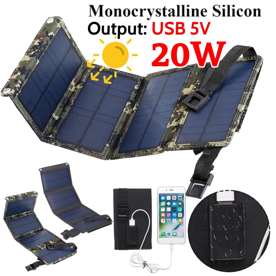 SNQP Faltbares Solarpanel-Set 20 W, IP65 wasserdicht, Solarladegerät mit USB 5 V Ausgang in Schwarz - Bild 6