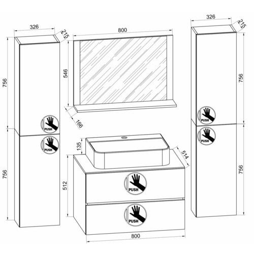VCM Badmöbel Set Lendas 5-tlg. in Anthrazit und Grau mit Keramik Waschbecken und Spiegel, Breite: 60 cm - Bild 4