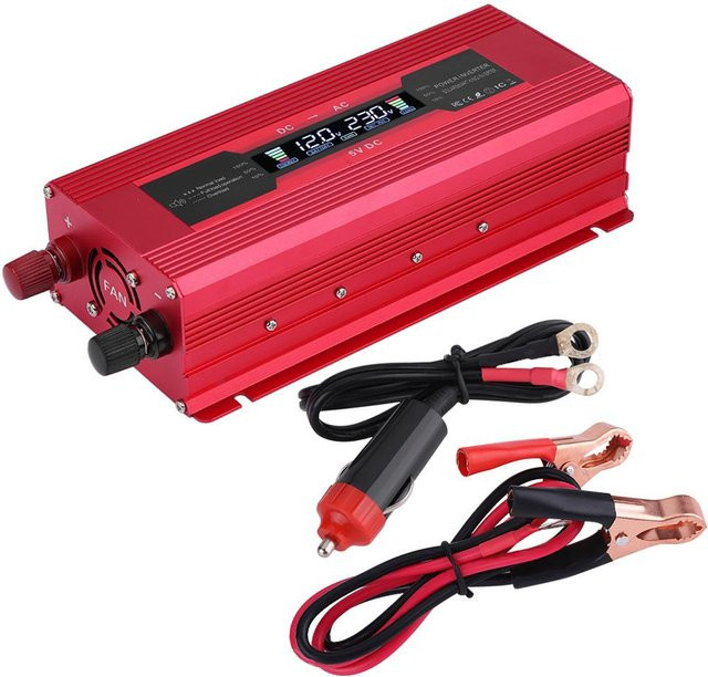 Wosawe Auto Stromrichter Wandler von 12V DC auf 230V AC mit 1000W Dauerleistung und 2000W Spitzenleistung sowie Dual USB in Schwarz - Bild 1