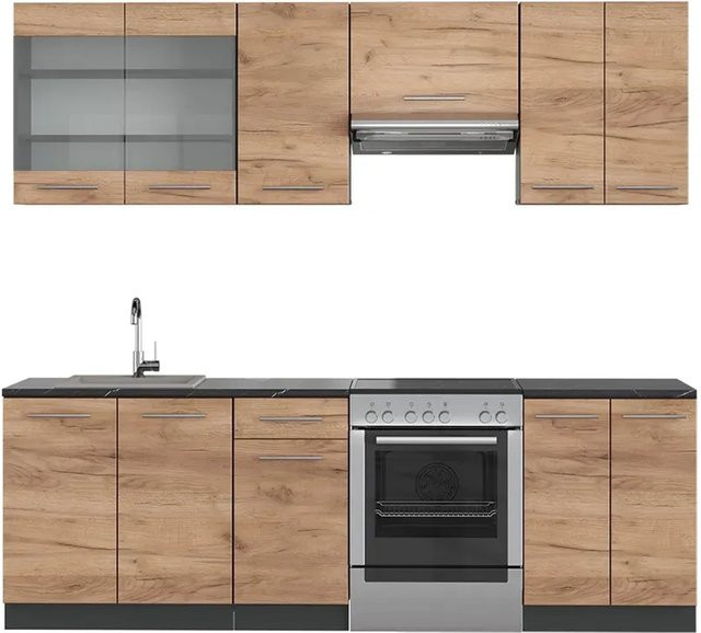 Vicco Fame-Line Küchenzeile Goldkraft Eiche Anthrazit modern B/H/T: 240 x 82 x 60 cm - Bild 1