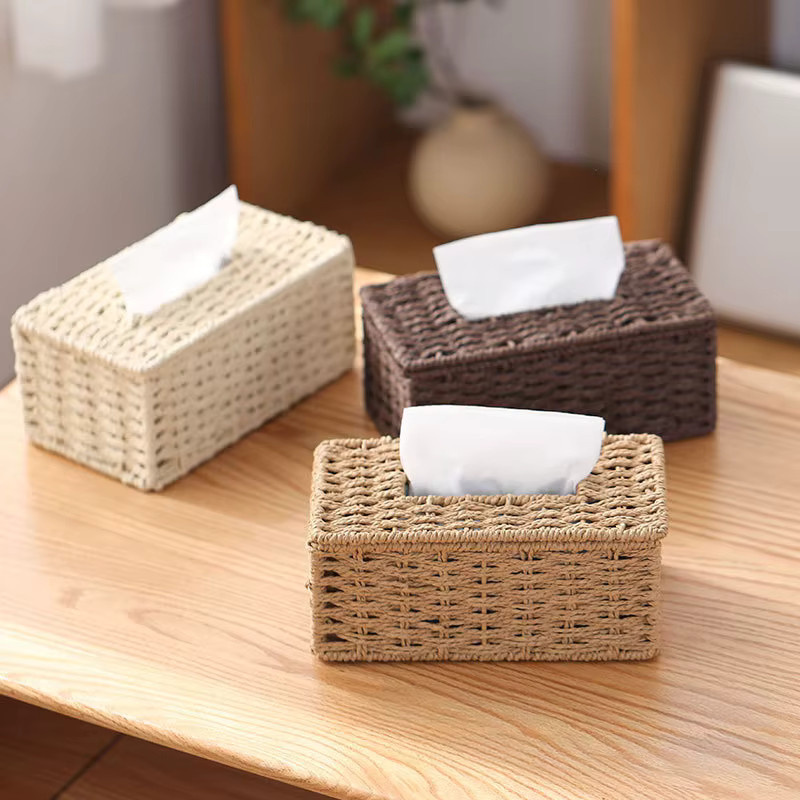 Handgefertigte gewebte Taschentuchbox von kevat vesi in Beige im Vintage-Design als Tischdekoration für dein Wohnzimmer - Bild 2