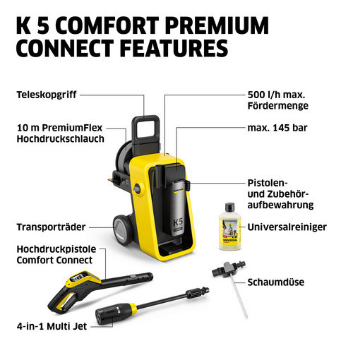 Kärcher Hochdruckreiniger K 5 Comfort Premium Connect in Gelb mit max. 145 bar und max. 500 l/h sowie App-Control - Bild 3