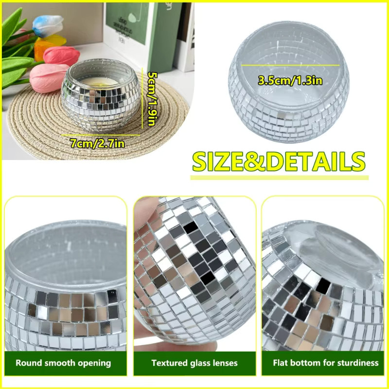 Disco Hall Kerzenhalter aus Glas in Silber als Teelichthalter und Blumentopf für Hochzeitsdekoration und festliche Anlässe - Bild 4
