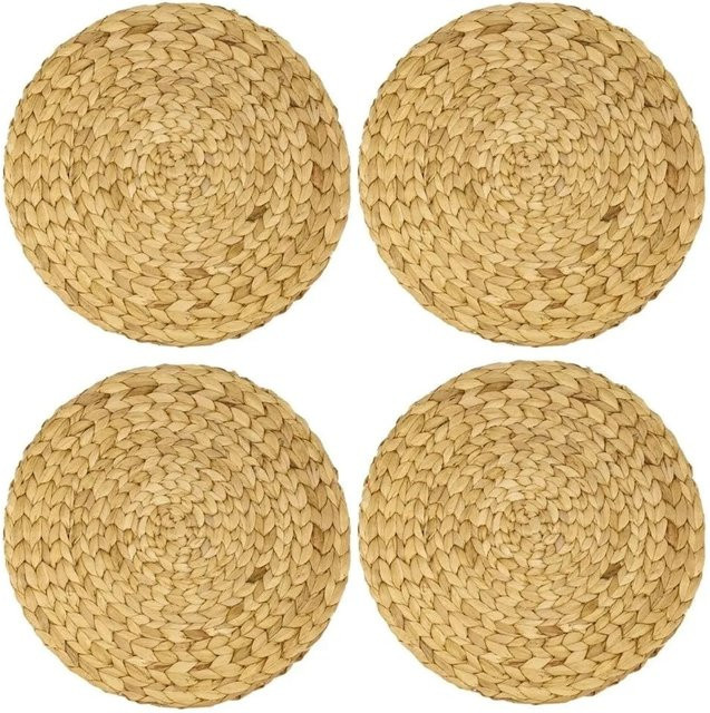 HMF Tischset Rund aus Wasserhyazinthe, 4er Set, Beige, Durchmesser: 35 cm - Bild 1