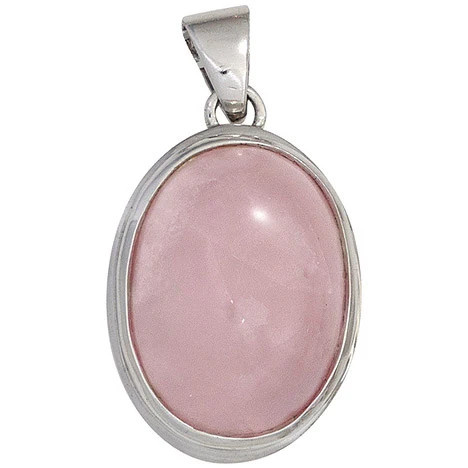 Colfem Anhänger oval, 925 Sterling Silber, rhodiniert, Rosenquarz, rosa - Bild 1