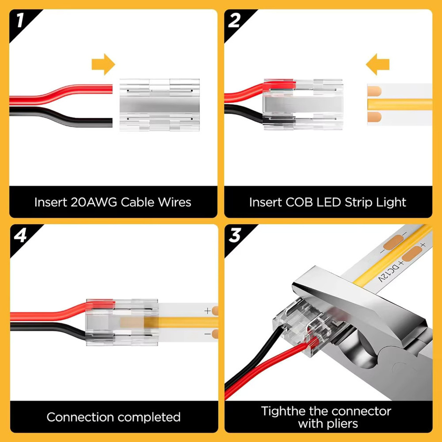 YSRSAI 20er-Pack 2-Pin COB LED-Streifenverbinder 8-in-1-Kit für 5/8/10mm PCB Lichtstreifen in L/T/X-Form, transparent - Bild 2