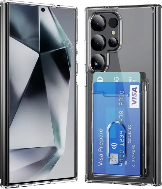 Transparente Samsung Galaxy Schutzhülle mit Kartenhalter für Galaxy S24 S23 S22 S21 Plus und Note 20 Ultra, stoßfeste Abdeckung - Bild 1