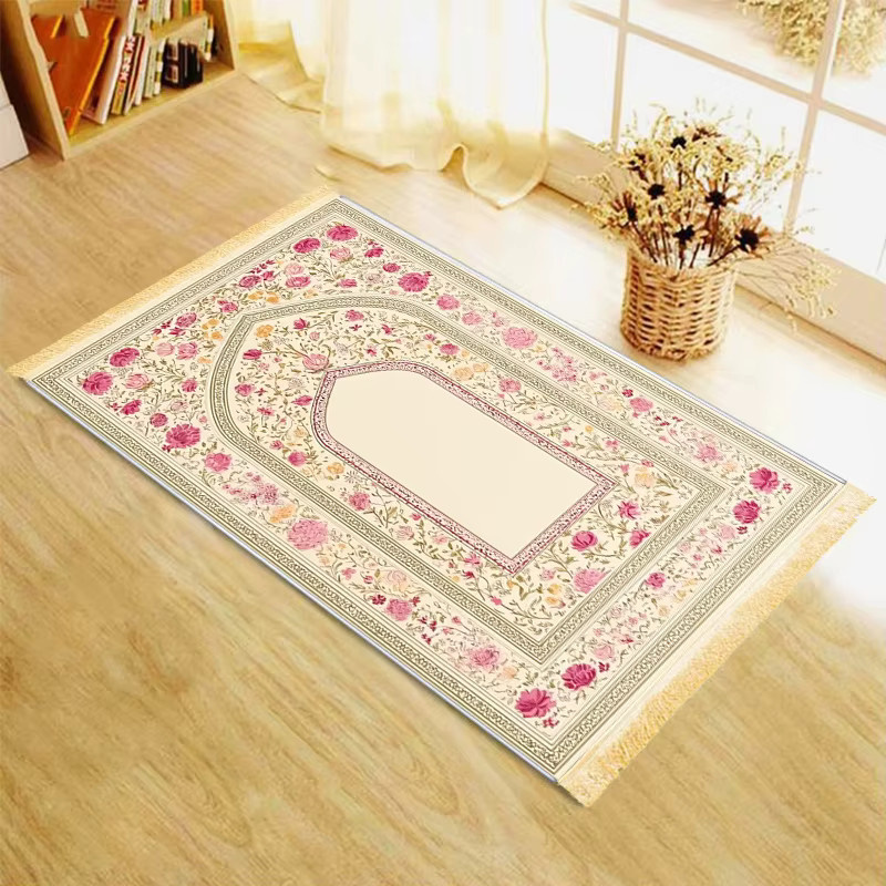VIKAMA Gebetsteppich mit Blumenbogen-Design in Rosa-Gold, rutschfester orientalischer Teppich für Schlafzimmer und Wohnzimmer - Bild 2