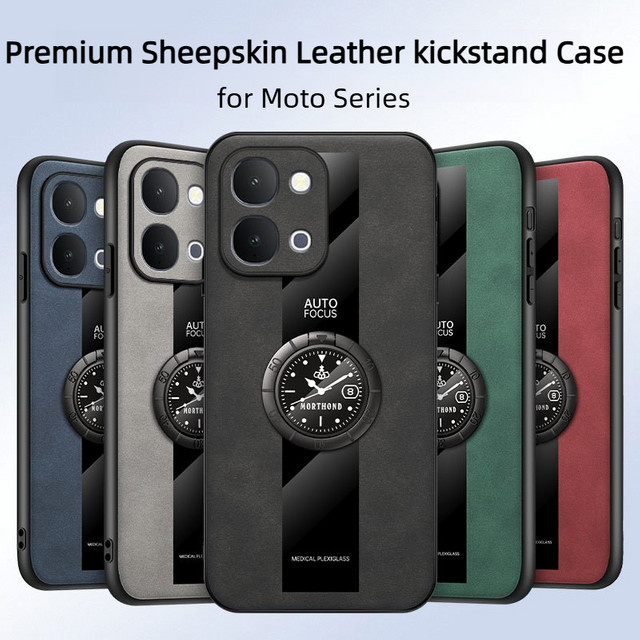 Luxus Schafslederhülle für Motorola Moto G67 G57 Power G86 G56 G66J/Y Edge 70 Fusion Plus 60 Pro Neo mit magnetischem Ringhalter in Braun - Bild 1