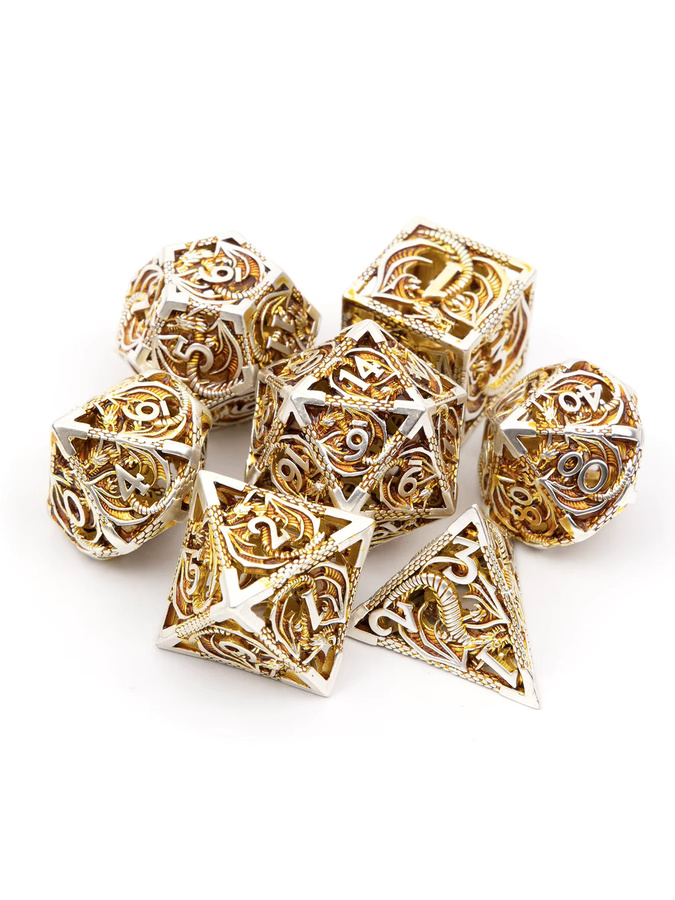 Asixsix Drachen-Metallwürfel-Drachen-Set, 7-teiliges Set, Gold, Weiß, Bunt / Mehrfarbig - Bild 1