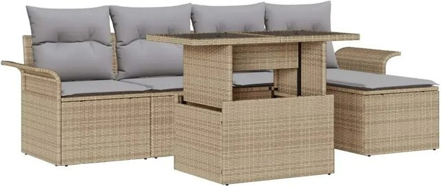 vidaXL Garten-Sofa-Set aus Poly Rattan in Beige mit 6-teiligem Set, Polsterkissen und integriertem Stauraum - Bild 1