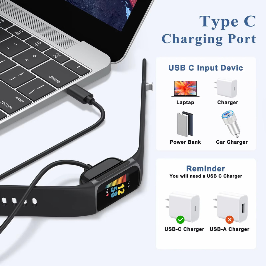 Fitbit Uhrenladegerät USB-C, Schwarz, für Charge 5 6, Luxe - Bild 4