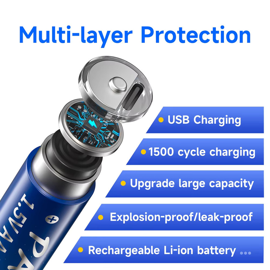 PALO AA Lithium-Ionen-Akku 1,5 V mit USB-Anschluss, 3600 mWh, wiederaufladbare LR6 Akkus in Blau - Bild 4