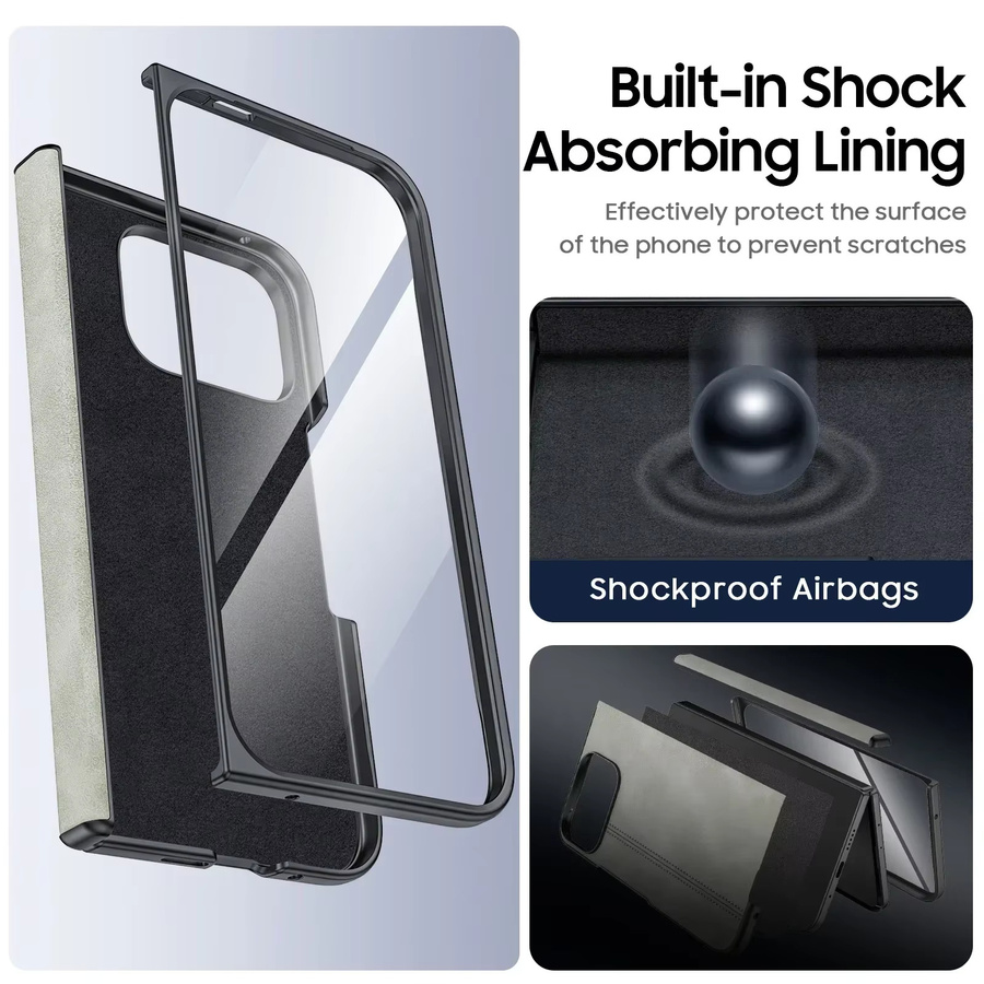 BANGZAO Handyhülle für Google Pixel 9 Pro Fold aus mattem PU-Leder mit Scharnierschutz und Schutzfolie, Grau Weiß - Bild 2