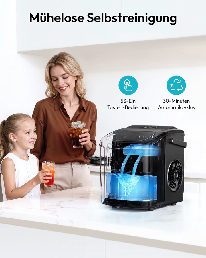 EUHOMY Eiswürfelmaschine aus Edelstahl, Tragbare Mini Eiswürfelmaschine mit Selbstreinigungsfunktion, 1,2 l Volumen, Silber - Bild 8