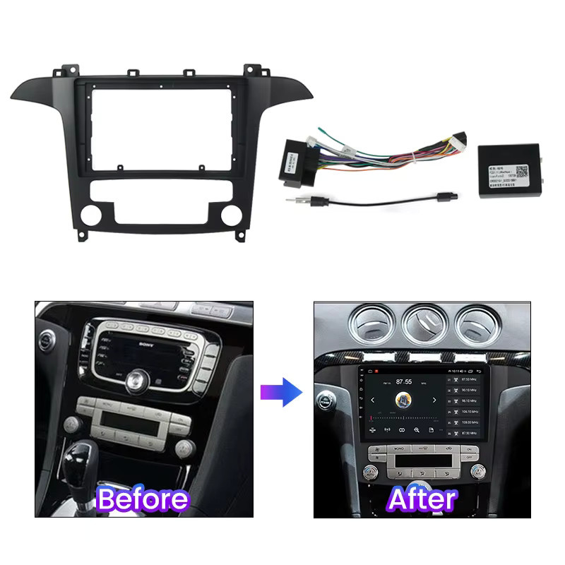 TomoStrong 9-Zoll-Autoradio-Blende für FORD S-Max 2006–2015 inklusive Montagesatz, Panel-Rahmenkabel und Canbus in Schwarz - Bild 3