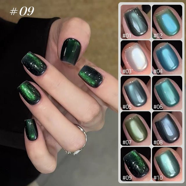 MIANEL Katzen-Magnetgel-Nagellack, Smaragdglasperlen, 10 ml, Schimmernd - Bild 1