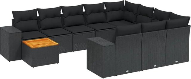 vidaXL 11-tlg Garten-Sofagarnitur aus Polyrattan mit Kissen in Schwarz - Bild 1