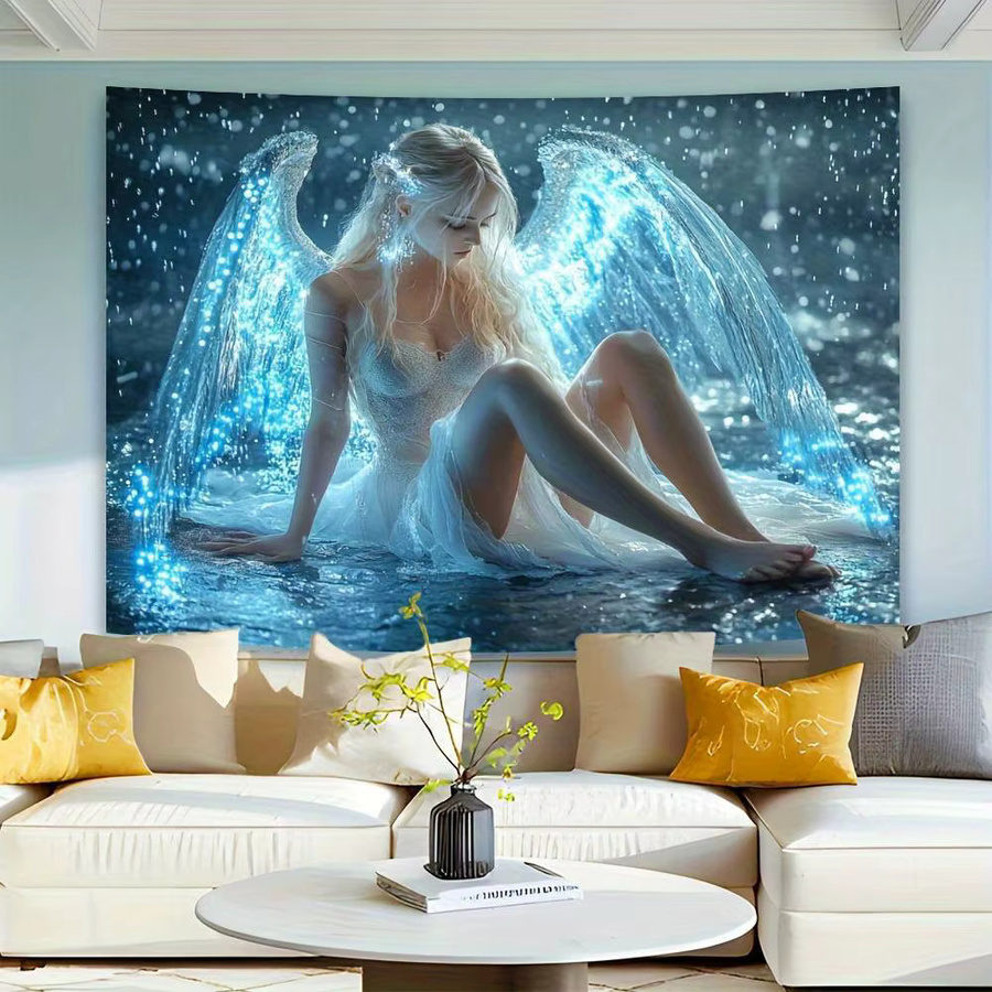 VIKAMA 2D-Flachdruck-Wandteppich mit Wasserengel und leuchtenden Flügeln zur Wanddekoration, B/H: 60 x 40 cm - Bild 3