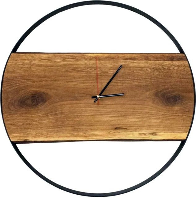 DELUKE Wanduhr Phil handgefertigt aus Eiche in Braun, Durchmesser: 58 cm, geräuschloses analoges Design in Holz-Metalloptik - Bild 1