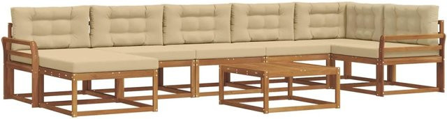 vidaXL Outdoor-Sofagarnitur aus Akazienholz in L-Form mit 8-teiligem Set, Farbe Natur und Beige - Bild 1