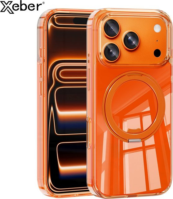 Xeber Luxus-Jelly Handyhülle mit 360 Grad drehbarem Ständer für iPhone 17 und iPhone 16 Pro Max, MagSafe kompatibel, stoßfest, Farbe: Schwarz - Bild 1