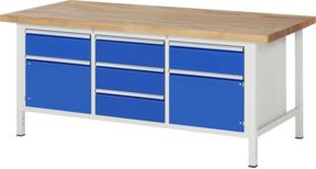 Rau Werkbank höhenverstellbar 8568A2 in Blau mit 5 Schubladen und 2 Türen, B/T/H: 200 x 90 x 84-104 cm - Bild 1