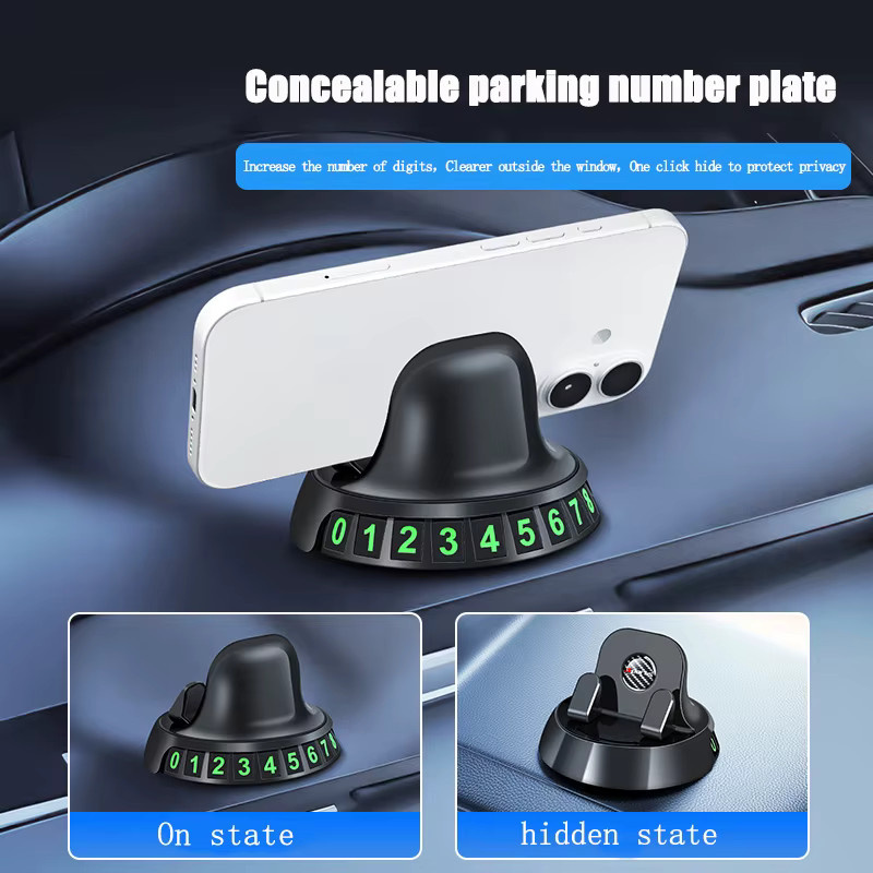 Universelle 360 Grad drehbare Auto-Armaturenbrett-Telefonhalterung mit Parkplatz-Nummernschild in Schwarz - Bild 5