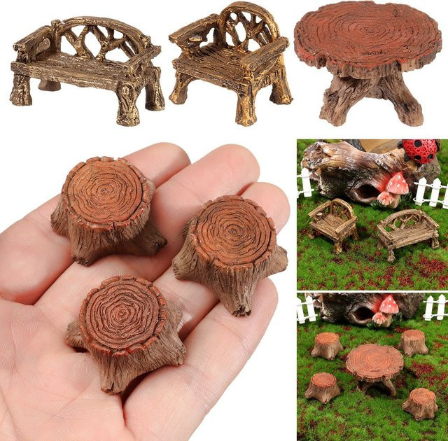 Miniatur Hocker und Tisch Set von KANNERT für Puppenhaus und Garten Dekoration - Bild 1