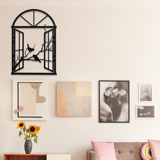 DDPNKL Art-Deco-Vogelskulptur aus Metall in Schwarz als dekorative Wandkunst für Innen und Außen - Bild 1