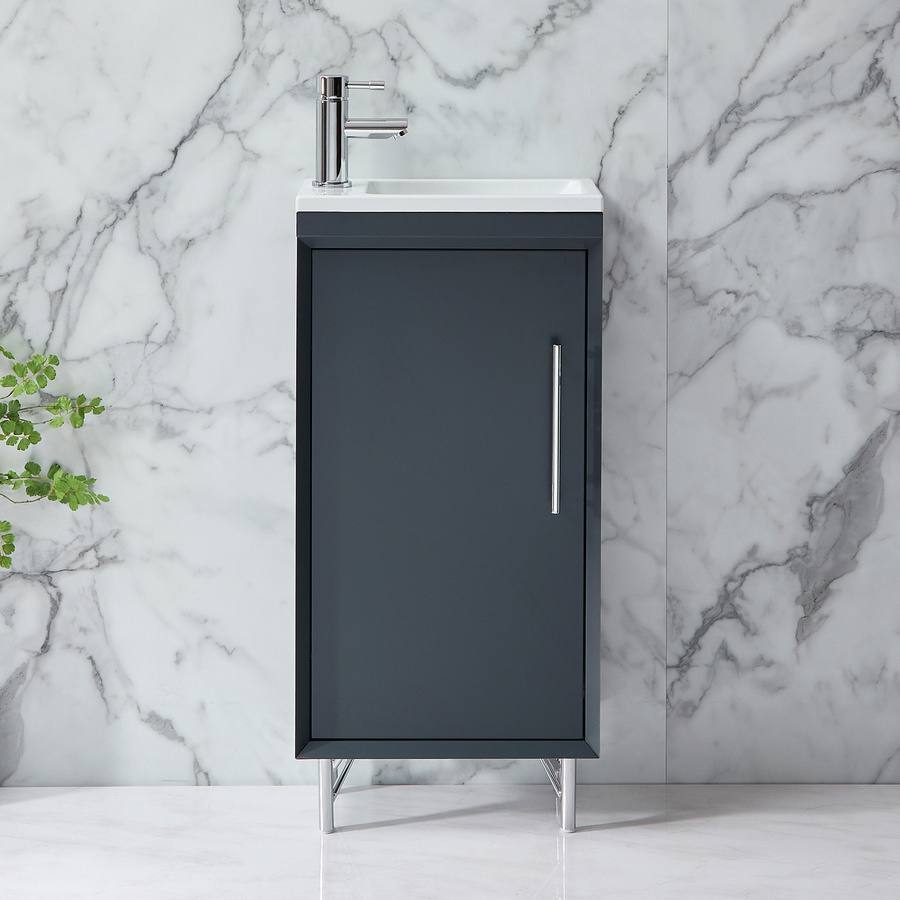 Waschtischunterschrank mit Waschbecken HudsonReed Edge in Anthrazit mit Soft-Close-Türen und Chrom-Griffen - Bild 1