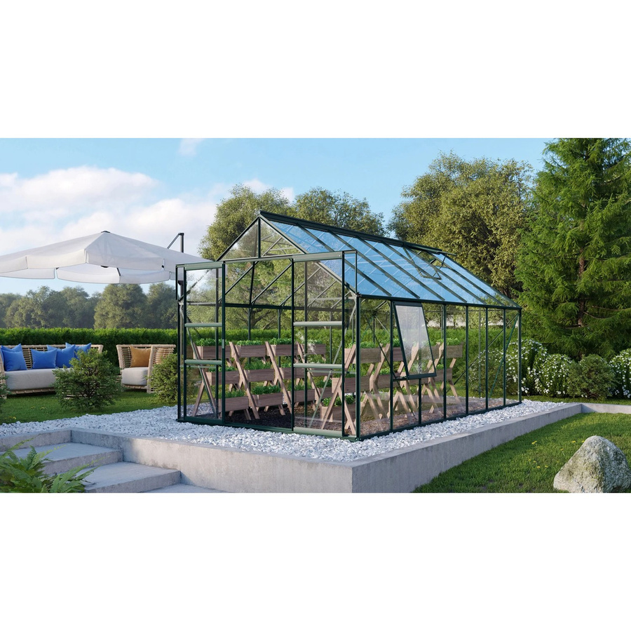 Vitavia Gewächshaus Meridian 11500 in Smaragdgrün mit 11,5 m² Fläche, Sicherheitsglas und Doppelschiebetür - Bild 3
