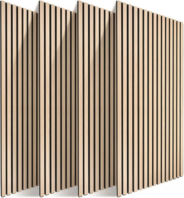 Relaxdays Akustikpaneele 4er Pack in Eiche Hell mit Lamellen-Design aus MDF und PET, Farbe: Beige, B/T/H: 120 x 60 x 2 cm - Bild 1