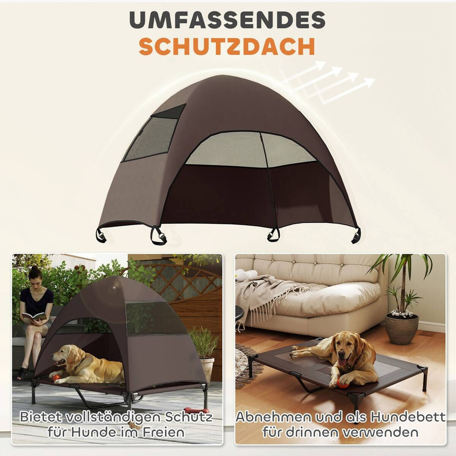 PawHut Hundeliege Outdoor mit Dach und erhöhtem Boden, Kaffee, B/T/H: 76 x 106 x 99 cm - Bild 3