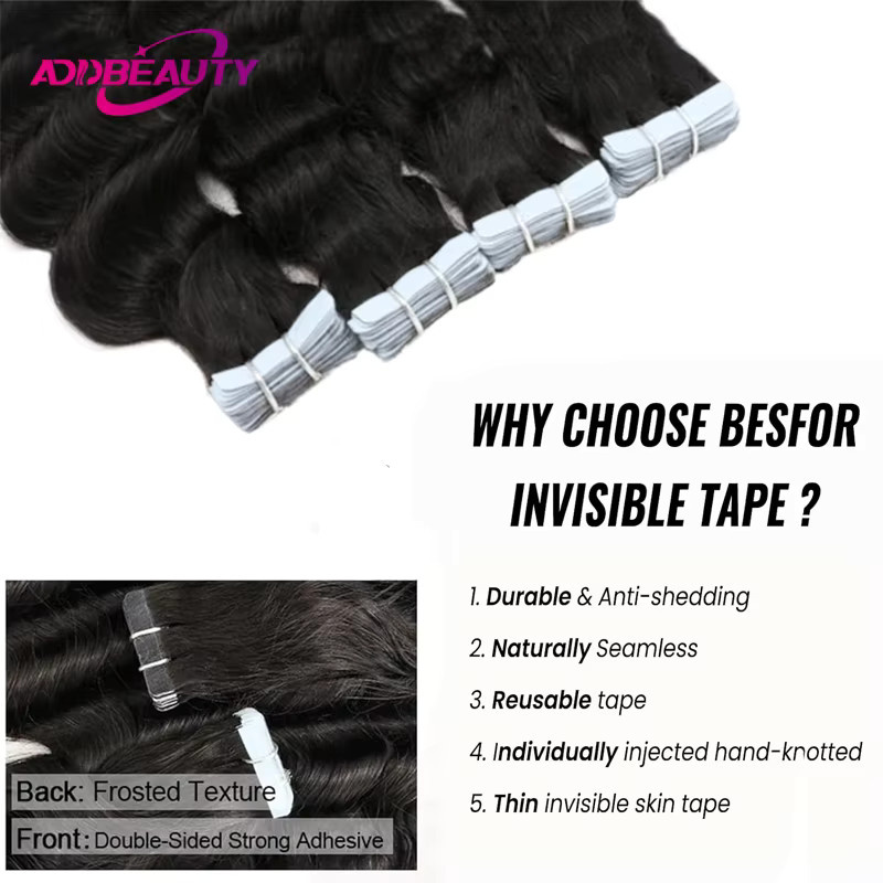 Addbeauty Deep Wave Tape Haarverlängerung, brasilianisches Echthaar, Damen - Bild 3