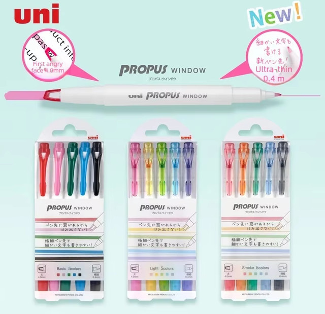 5er Set Uni Propus Doppelspitze Textmarker PUS-102T/103T in Multicolour für Schule und Graffiti - Bild 1