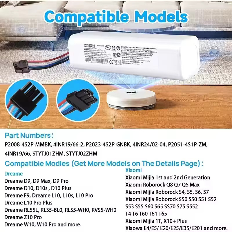 Dreame Ersatzakku für Roboter-Staubsauger 14,4V 5200mAh in Weiß für F9 D9 L10 Z10 Pro Plus MAX RLS3 RLS5 RLS5L RLS5D - Bild 2
