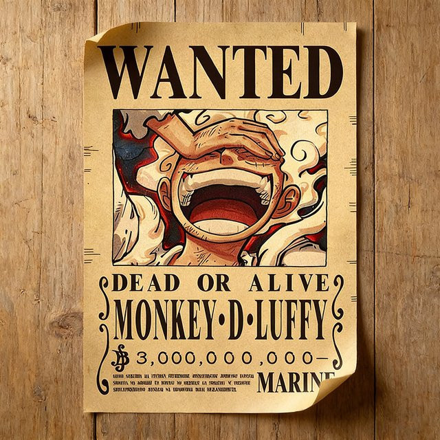 Bandai One Piece Wanted-Poster-Set mit Luffy, Zoro und Shanks als Vintage Wanddekoration aus Papier - Bild 1