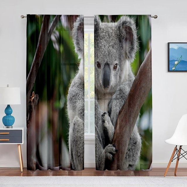 Transparenter Voile Vorhang mit rotem Panda Motiv aus Chiffon, Breite: 100 cm, Höhe: 250 cm - Bild 1