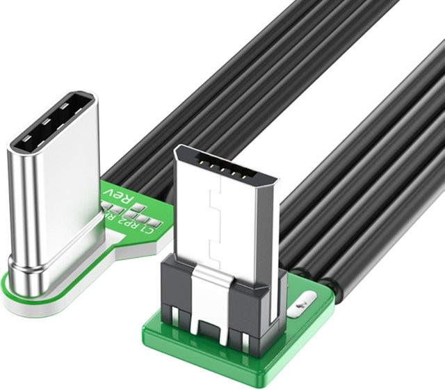 BEYONDSKY USB Typ C auf Micro USB Adapterkabel, 90 Grad abgewinkeltes Silikon Ladekabel in Schwarz - Bild 1