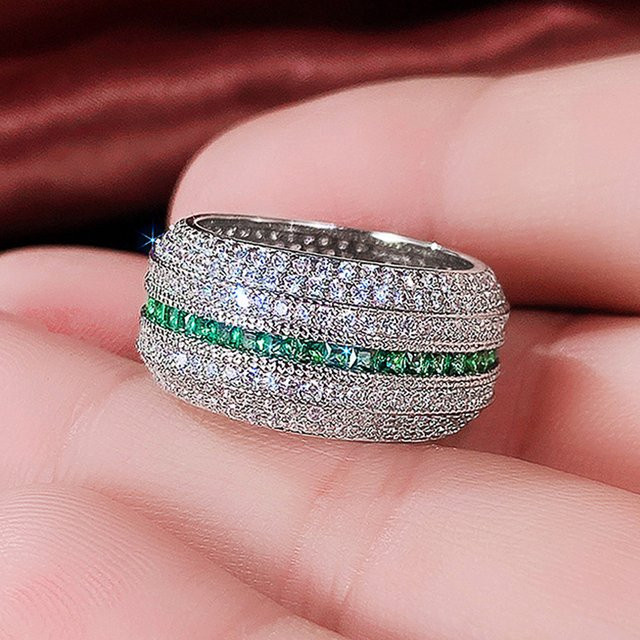 Huitan Bling Bling Ringe, Silber, Zirkonia, grün/weiß, Damen - Bild 1