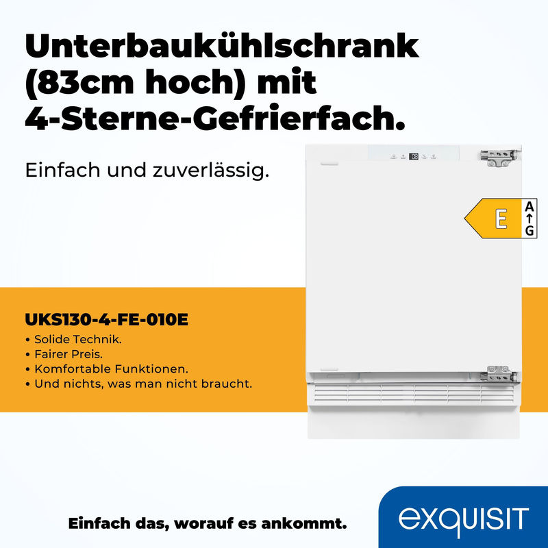 Exquisit Unterbau-Kühlschrank UKS130-4-FE-010E in Weiß mit 121 l Volumen, B/H/T: 59,5 x 82,3 x 54,5 cm - Bild 2